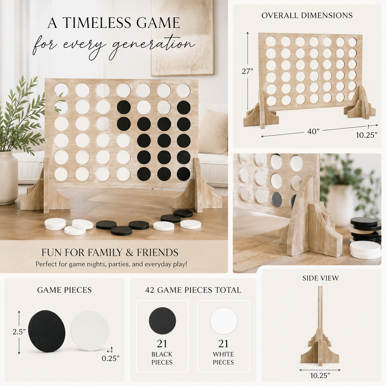 40" Oversized Wood Four in a Row Game - Multicolor | Includes 42 Pieces
