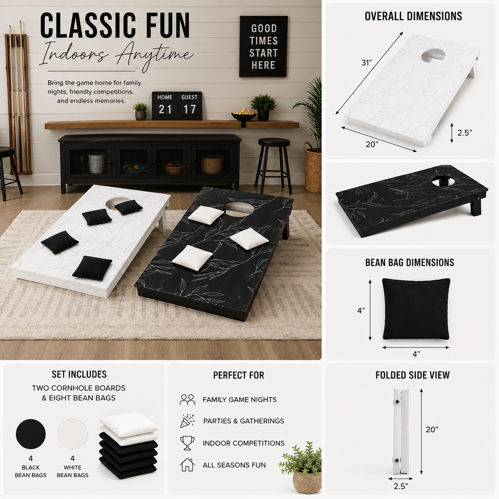 31" Wood Cornhole Game Board Set - Black & White | Set of 2