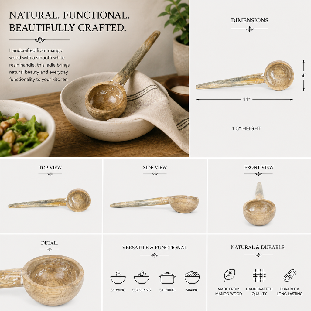 11" Mango Wood Ladle - Natural