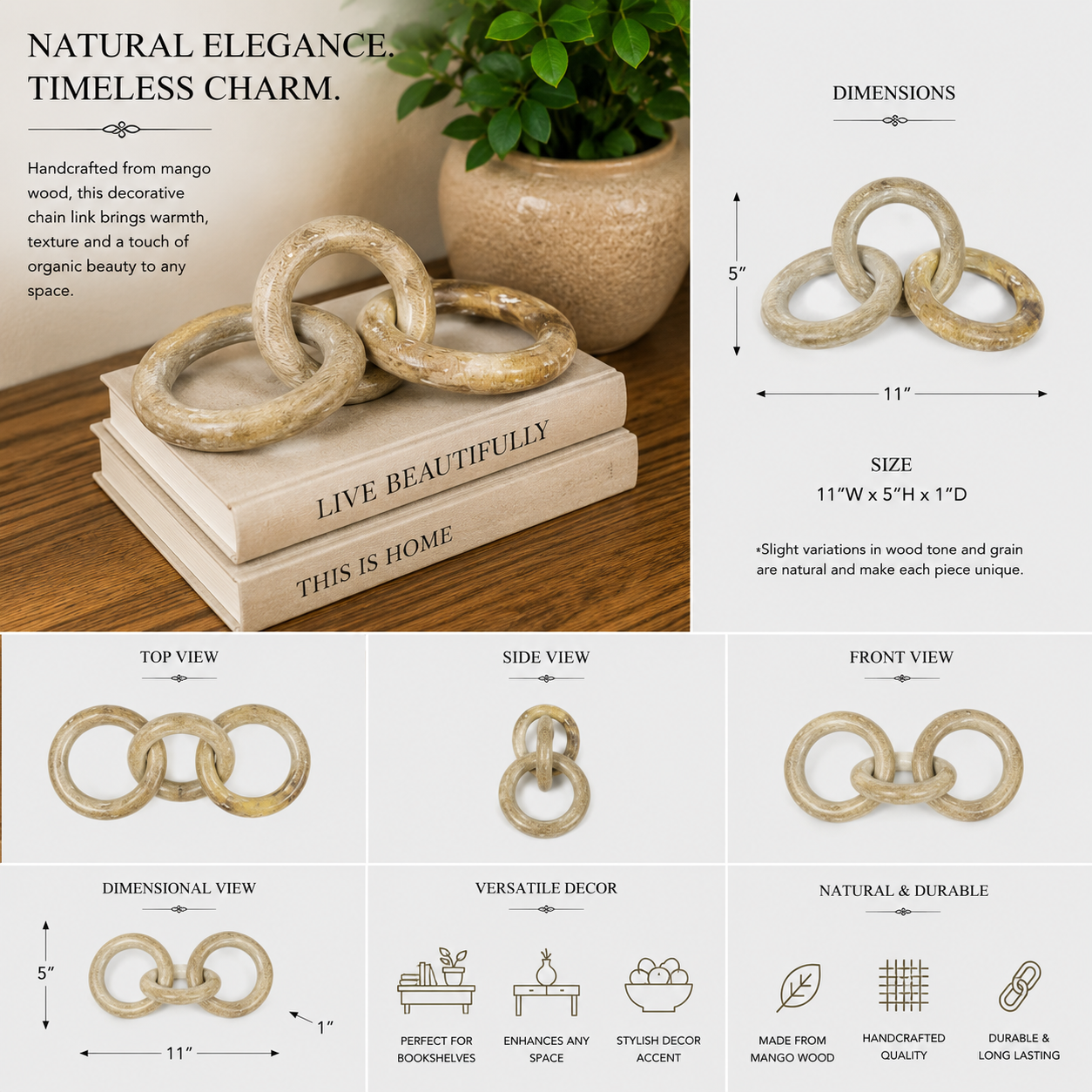 11" Mango Wood Decorative Chain - Natural