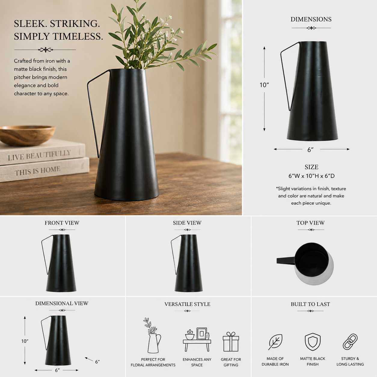10" Iron Pitcher - Black