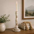 14" Mango Wood Candle Holder - White