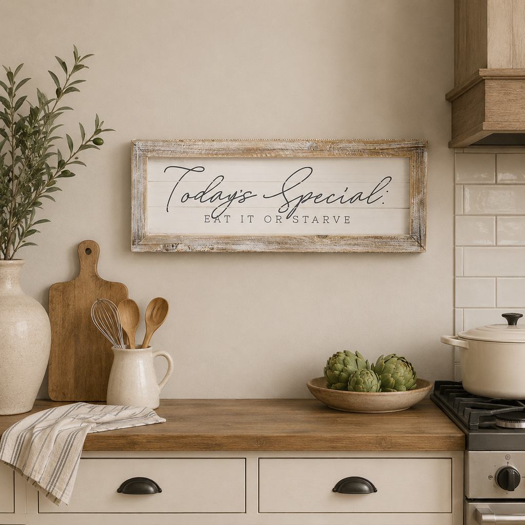 24" x 9" Reversible Wood Framed Wall Art - Rise/Shine and Today's Special | White and Grey