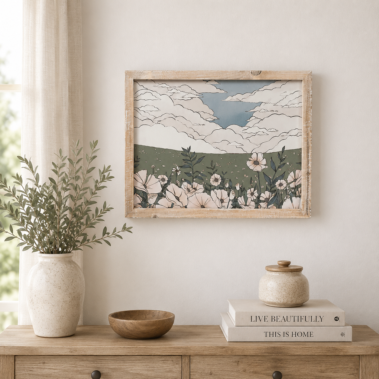16" x 13" Reversible Wood Framed Wall Art - Landscape/Roses | Multicolor