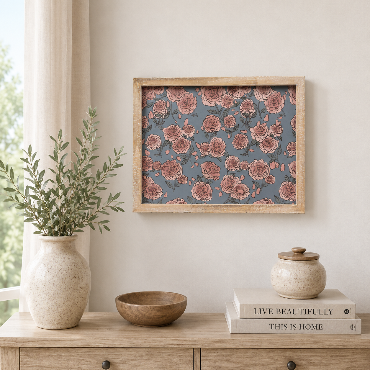 16" x 13" Reversible Wood Framed Wall Art - Landscape/Roses | Multicolor