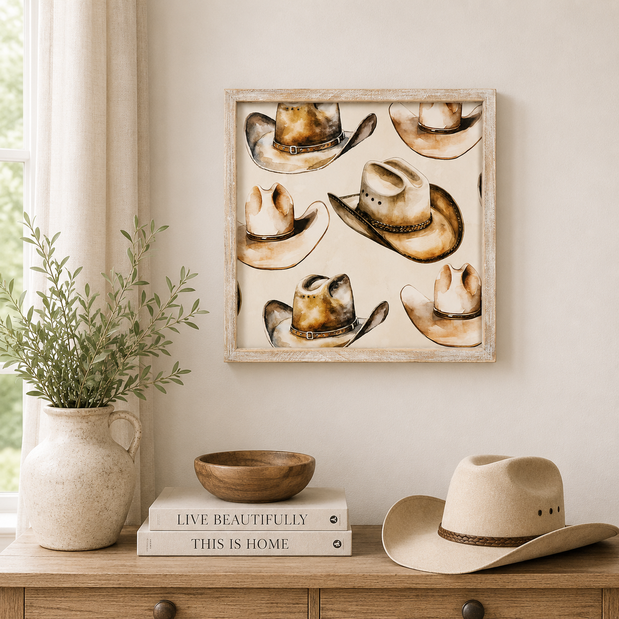 17" Reversible Wood Framed Wall Art - Cowboy Hat/Cactus | Multicolor | Giddy Up Collection