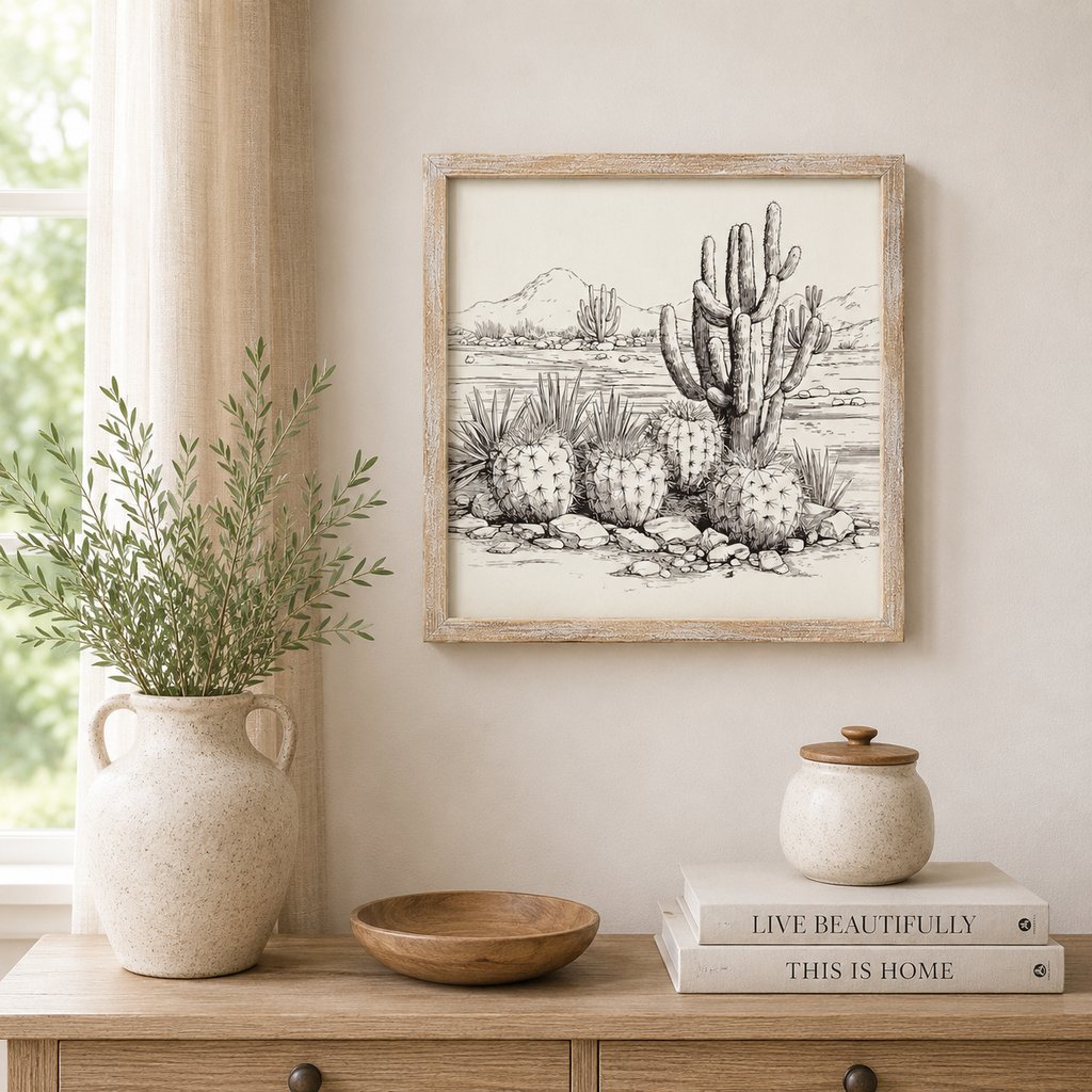 17" Reversible Wood Framed Wall Art - Cowboy Hat/Cactus | Multicolor | Giddy Up Collection