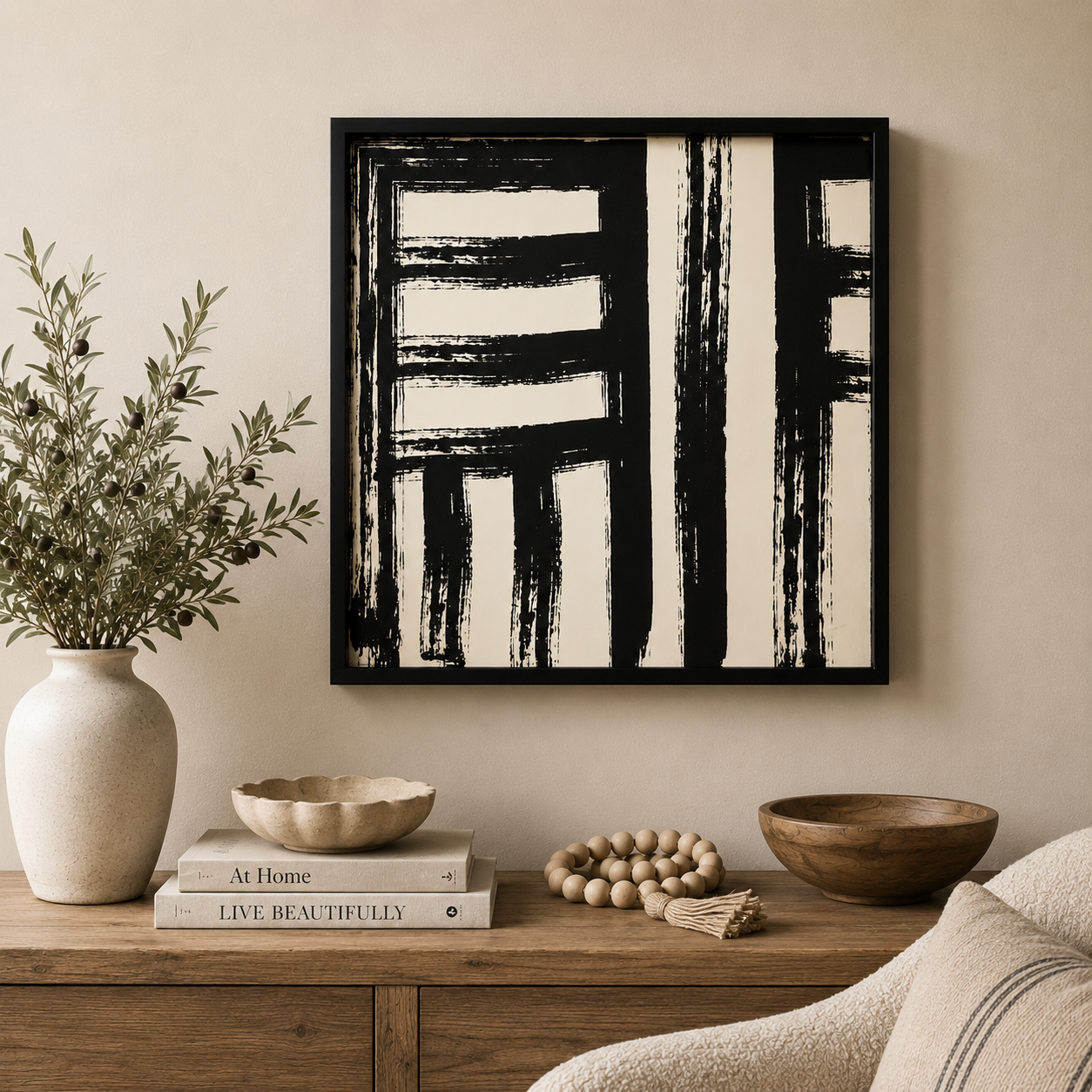 24" Reversible Wood Framed Wall Art - Line/Floral | White and Black