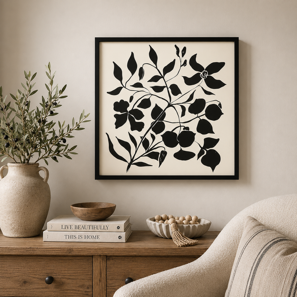 24" Reversible Wood Framed Wall Art - Line/Floral | White and Black