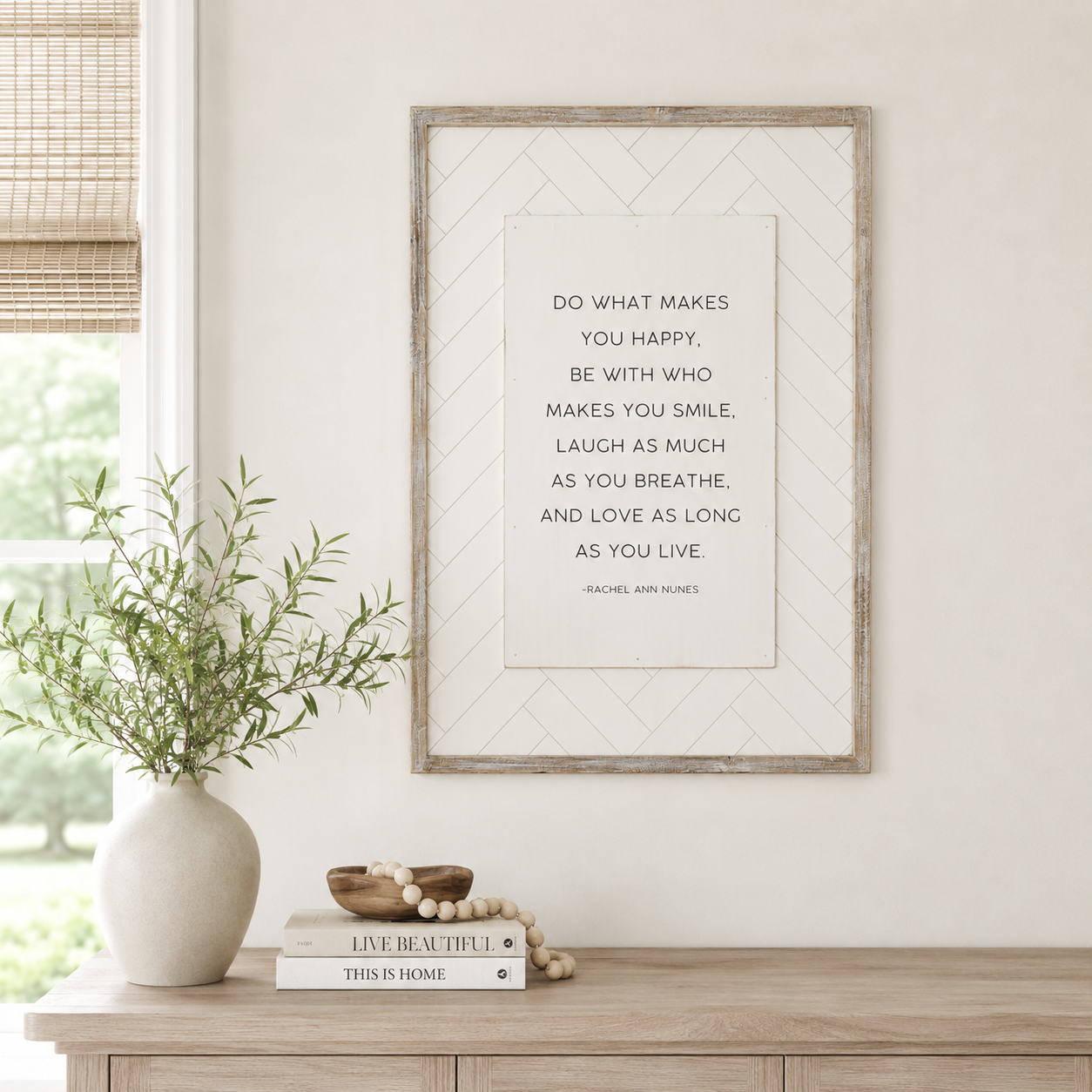 20" x 29" Reversible Wood Framed Wall Art - Happy/Script | Black and White