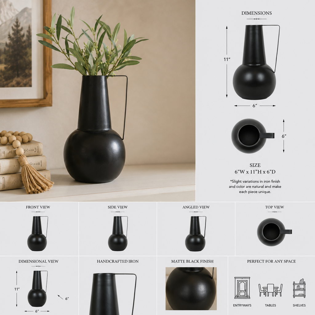 11" Iron Pitcher - Black