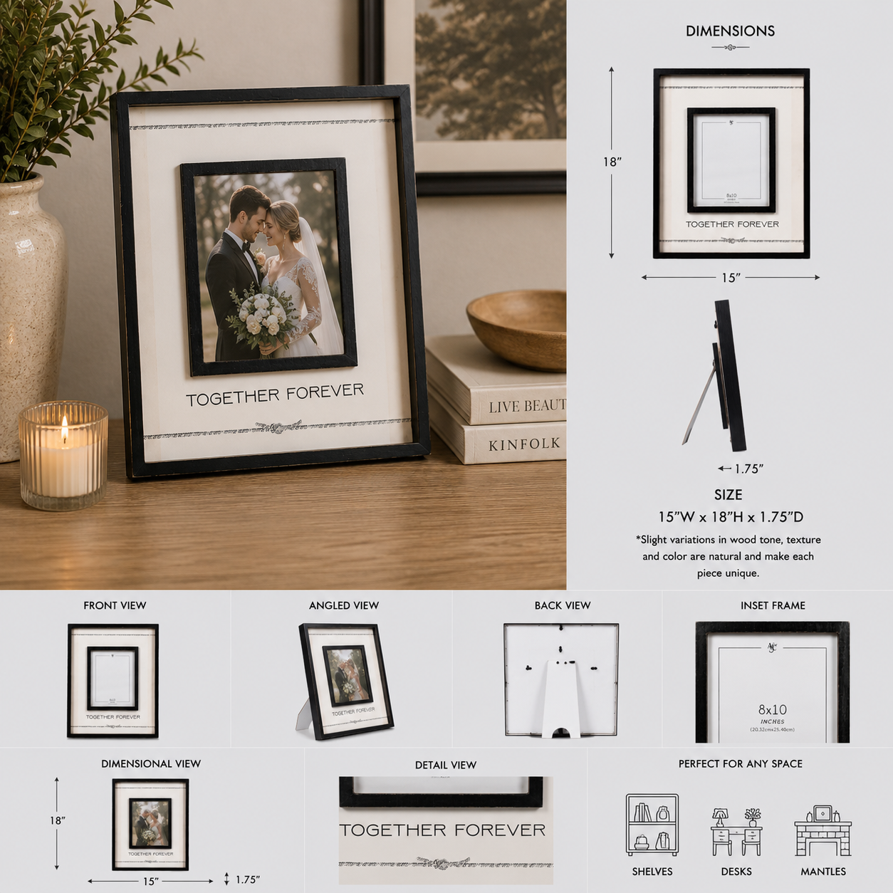 15" x 18" Wood Picture Frame - Together Forever | Holds 8x10 Photo
