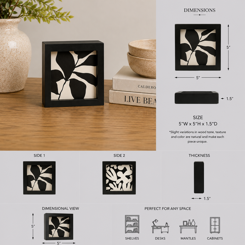 5" Reversible Wood Framed Sign - Nature/Leaf