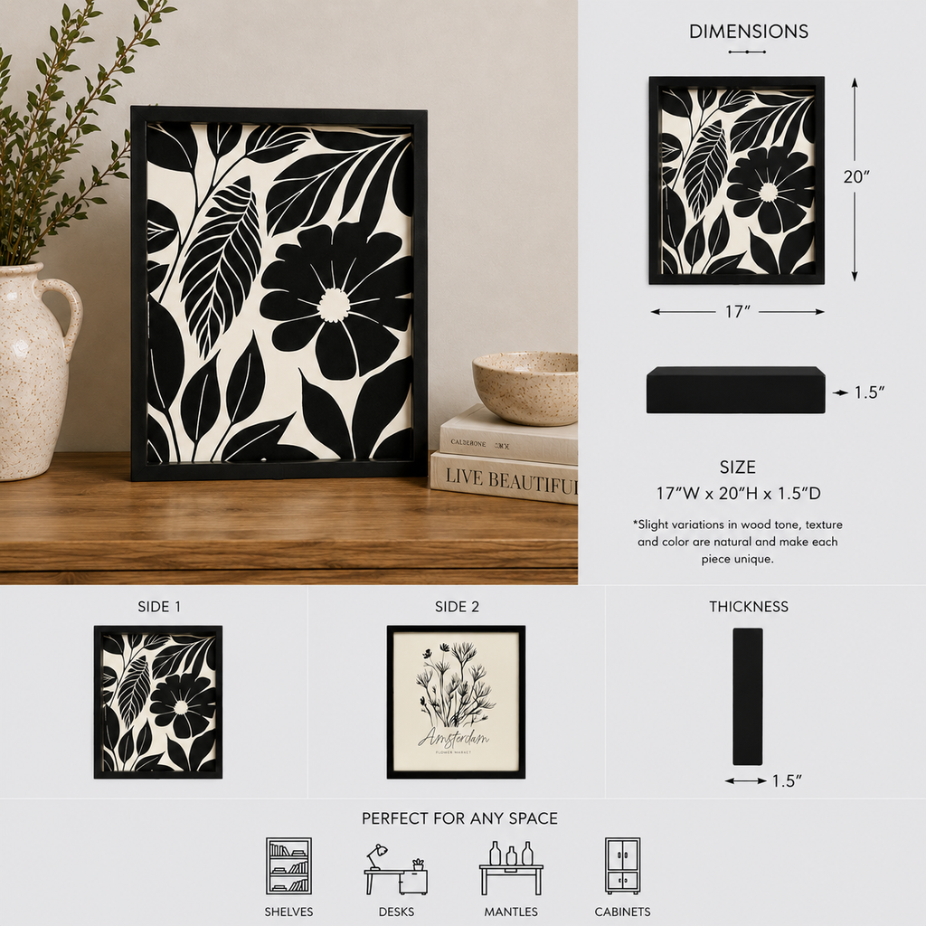 17" x 20" Reversible Wood Framed Wall Art - Amsterdam | White and Black