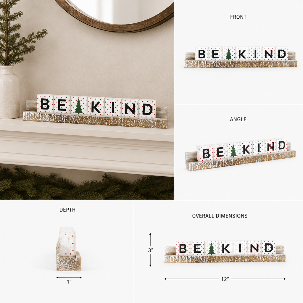 12" Wood Ledge Sign - Be Kind | Multicolor