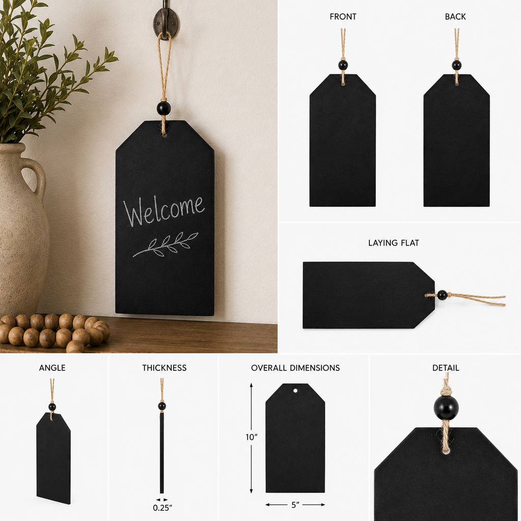 10" Wood Hanging Chalkboard Tile with Bead - Black