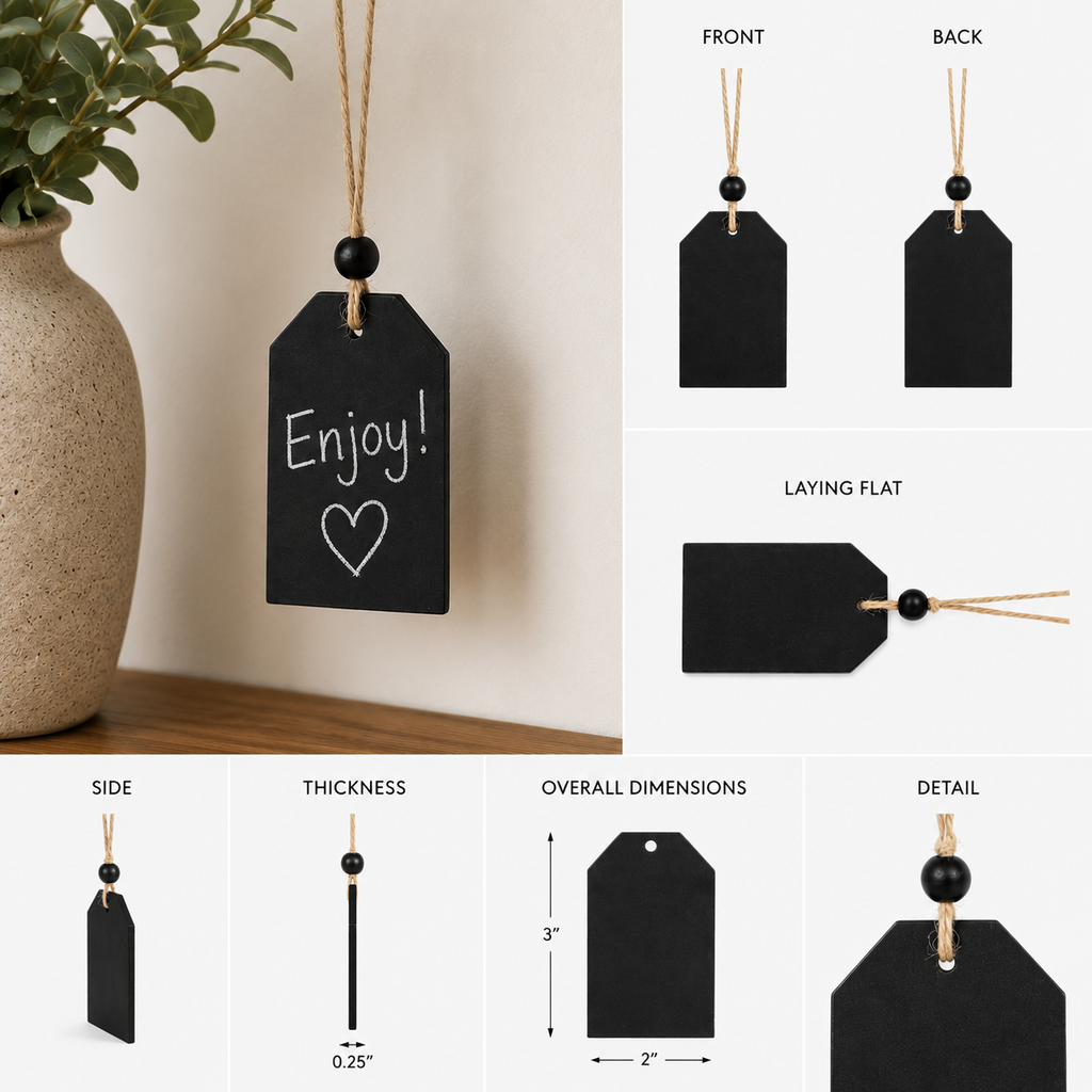 3" Wood Hanging Chalkboard Tile with Beads - Black