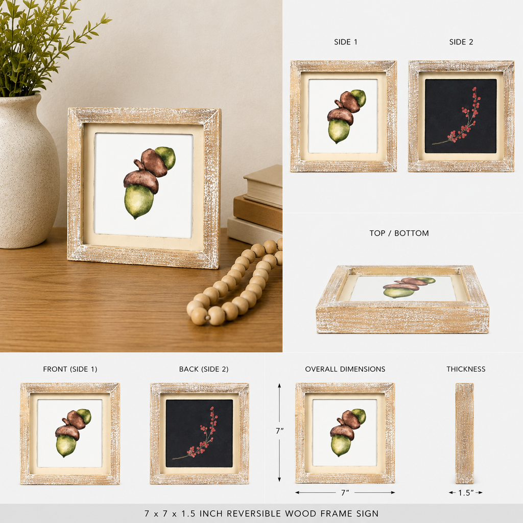 7" Reversible Wood Framed Sign - Berry/Acorn | Multicolor