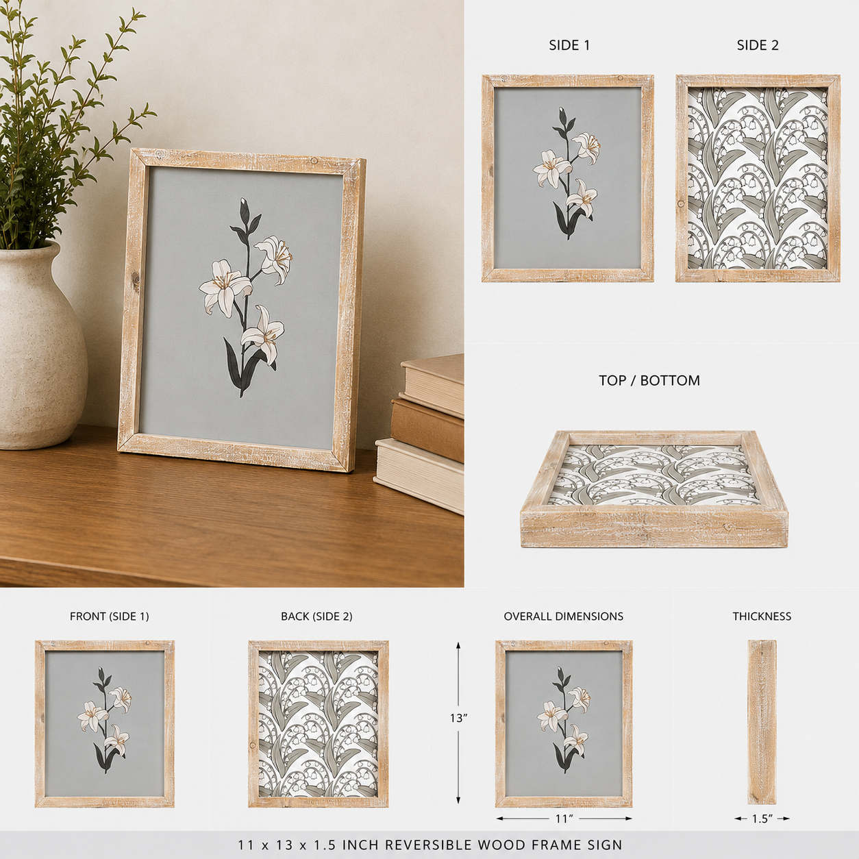 11" x 13" Reversible Wood Framed Sign - Lily | Multicolor