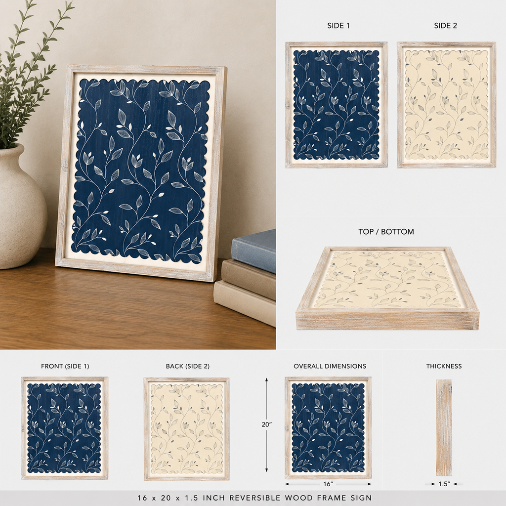 16" x 20" Reversible Wood Framed Wall Art - Leaves | Multicolor