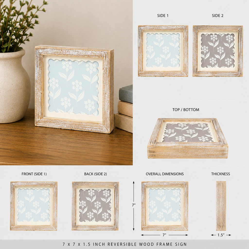 7" Reversible Wood Framed Sign - Flower | Multicolor