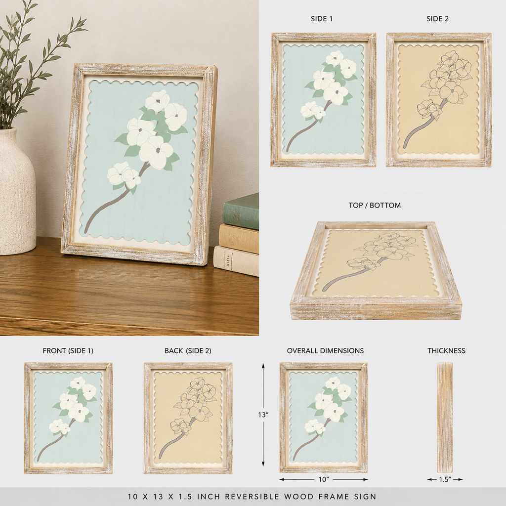 10" x 13" Reversible Wood Framed Sign - Branch | Multicolor