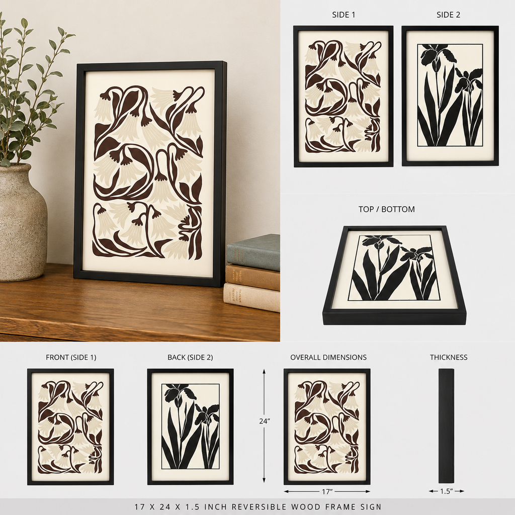 17" x 24" Reversible Wood Framed Wall Art - Floral | Multicolor