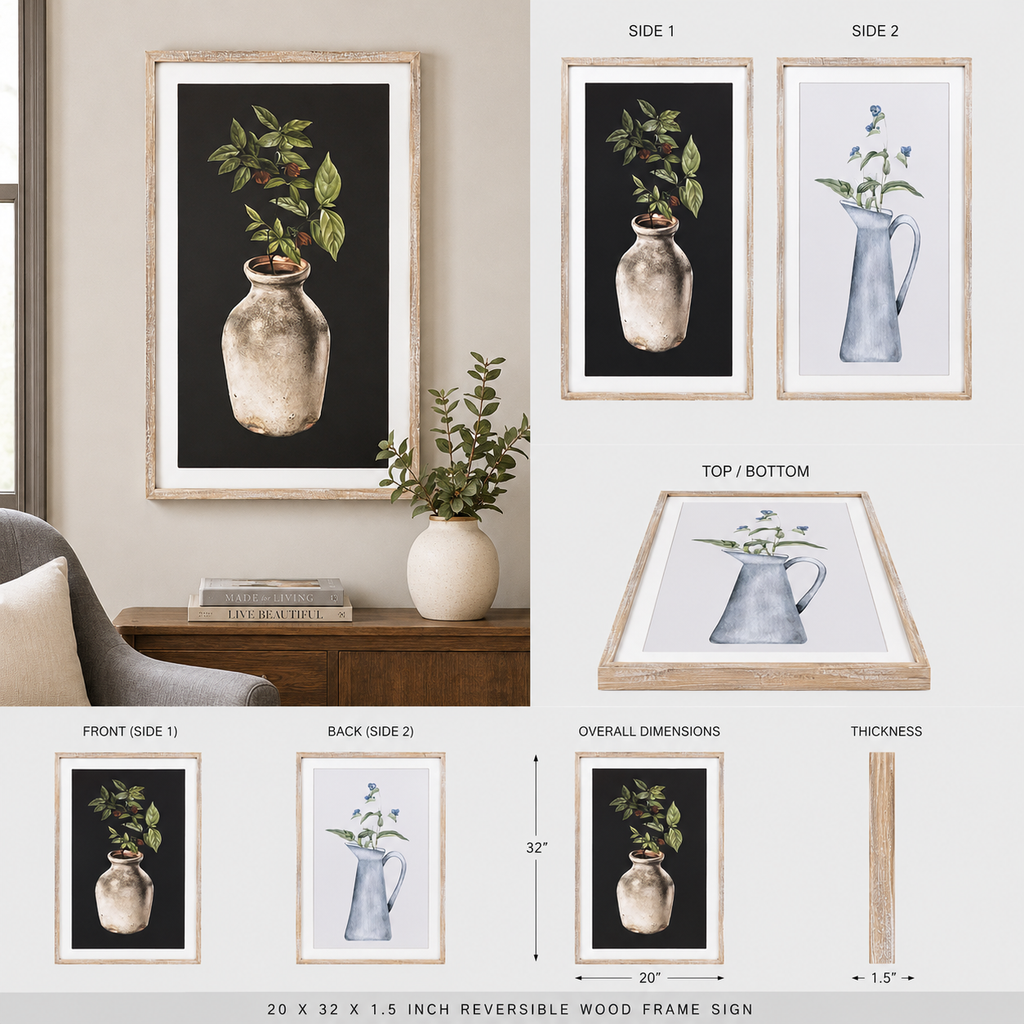 20" x 32" Reversible Wood Framed Wall Art - Flower | Multicolor