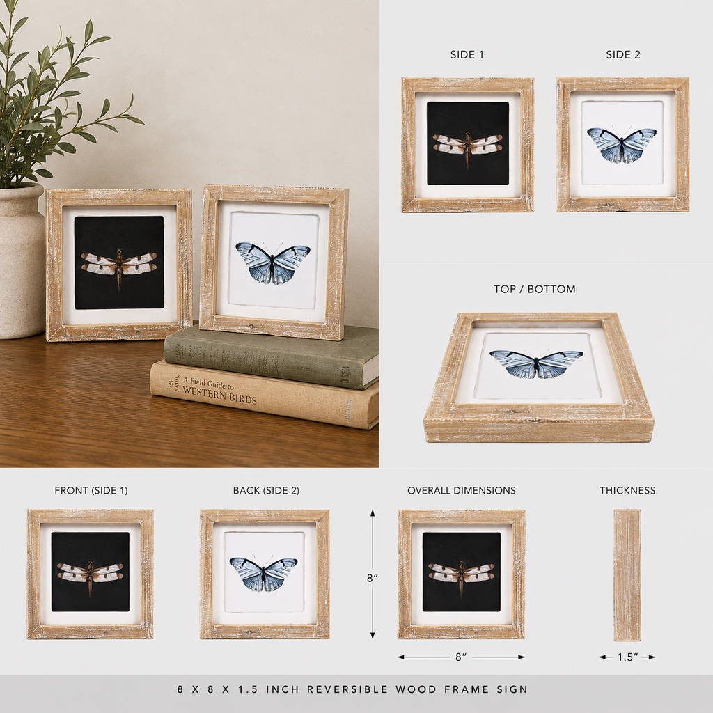 8" Reversible Wood Framed Sign - Dragonfly/Butterfly | Multicolor