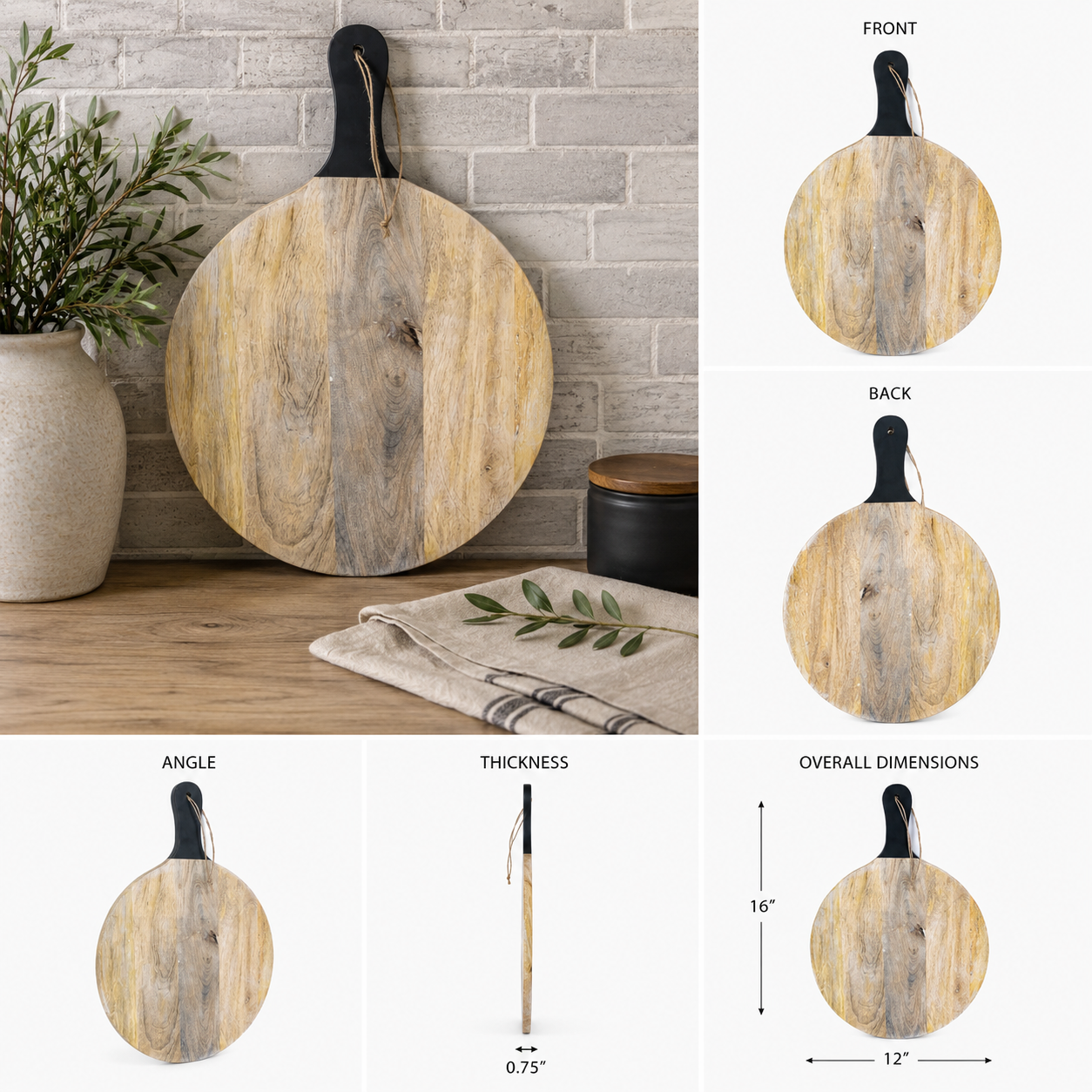 16" Mango Wood Cutting Board with Handle