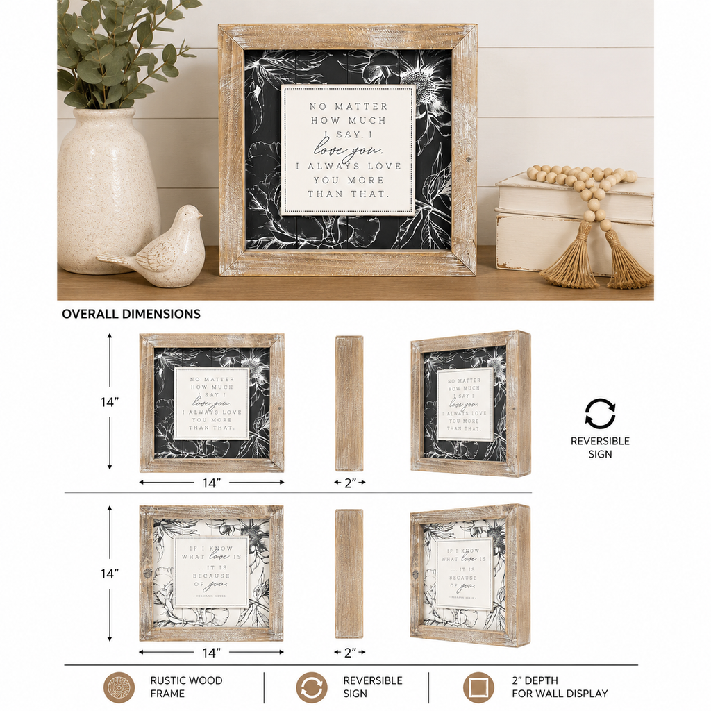 14" Reversible Wood Framed Wall Art - Say and Know | White and Grey