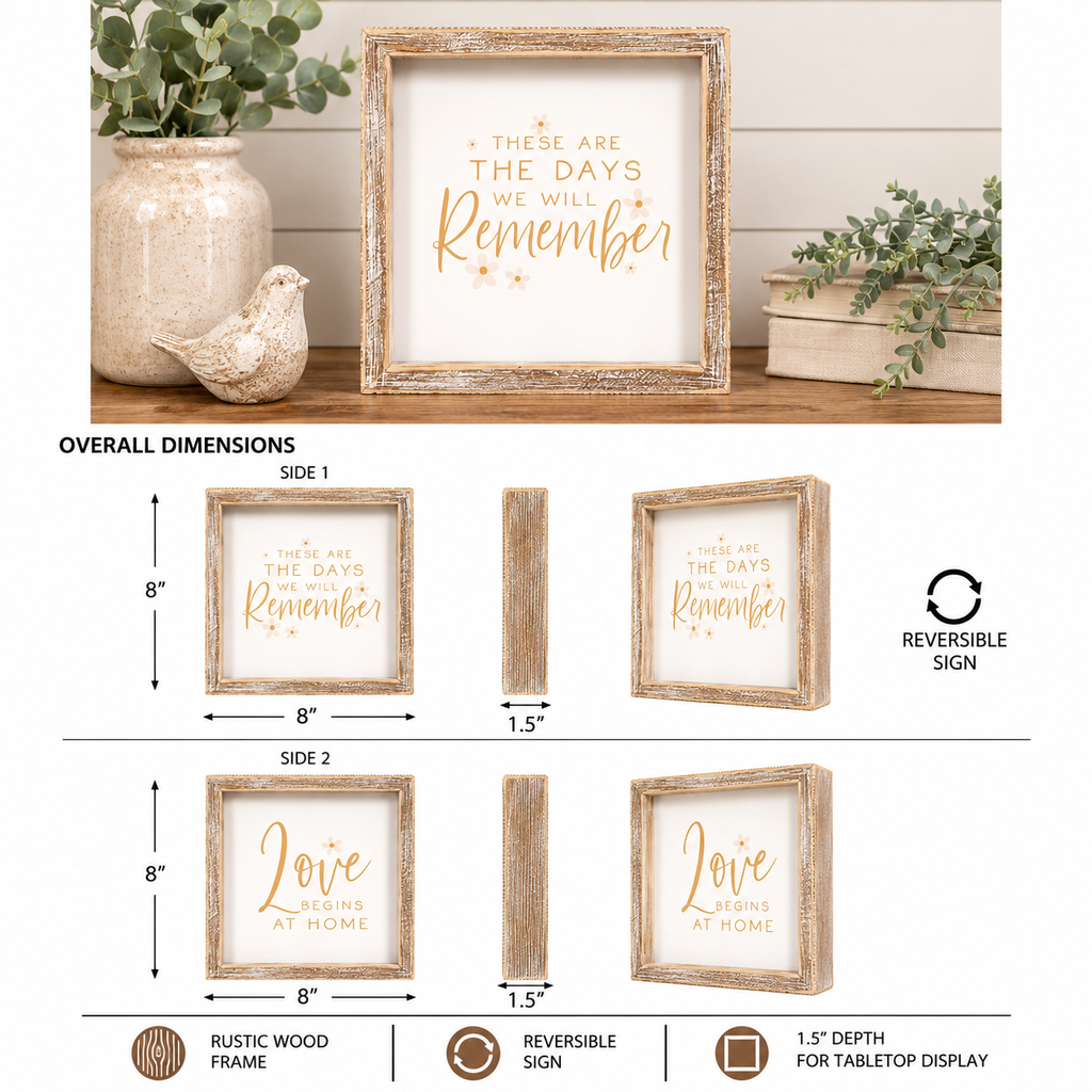 8" Reversible Wood Framed Sign - Remember/Love | Multicolor