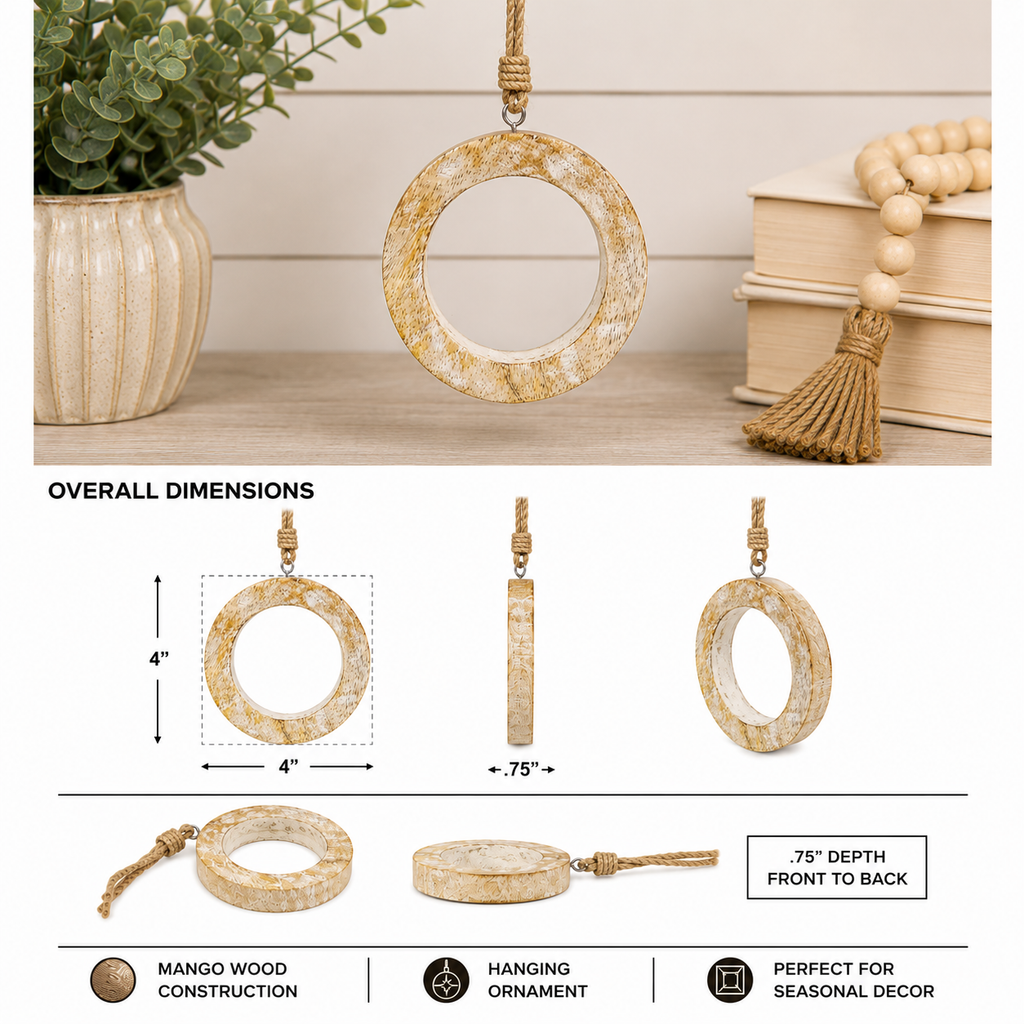 4" Mango Ornament - Circle | Natural and White