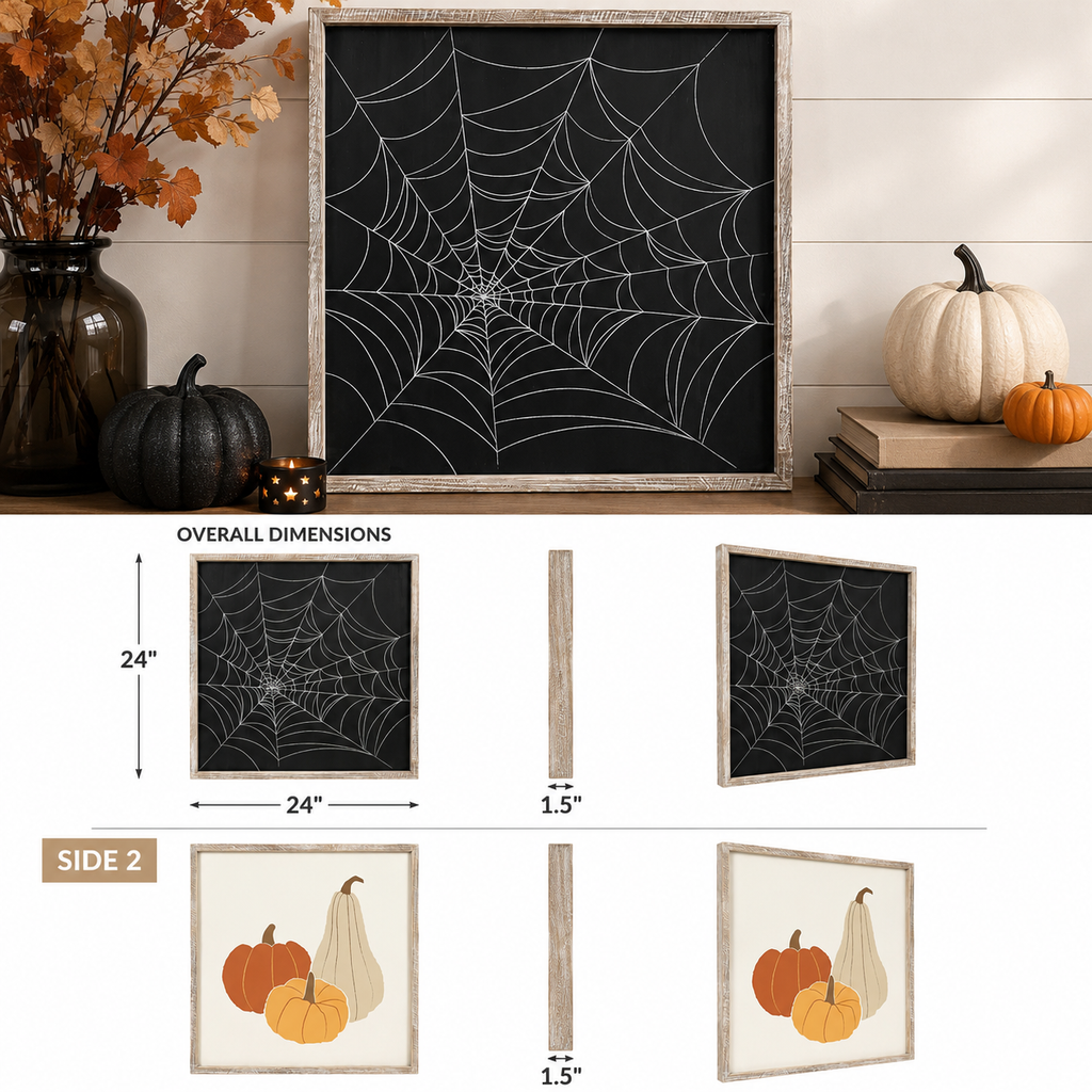 24" Reversible Wood Framed Wall Art - Web and Gourd | Multicolor