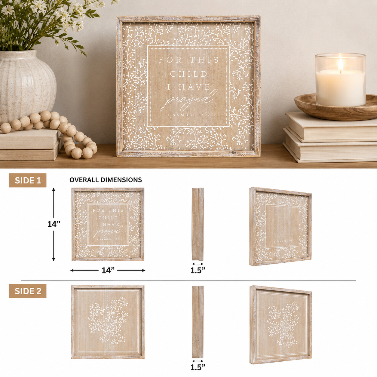 14" Reversible Wood Framed Wall Art - For This Child/Tree | Natural and White