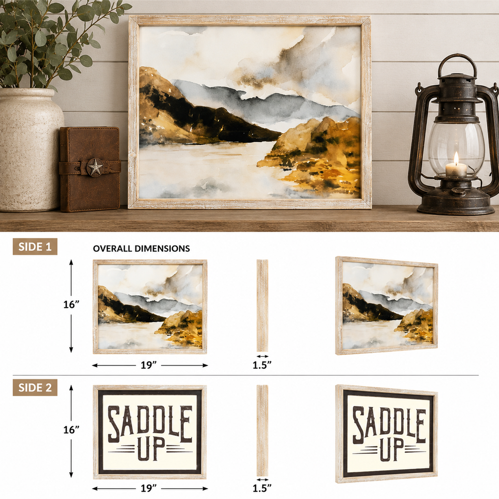 19" x 16" Reversible Wood Framed Wall Art - River/Saddle Up | Multicolor | Giddy Up Collection