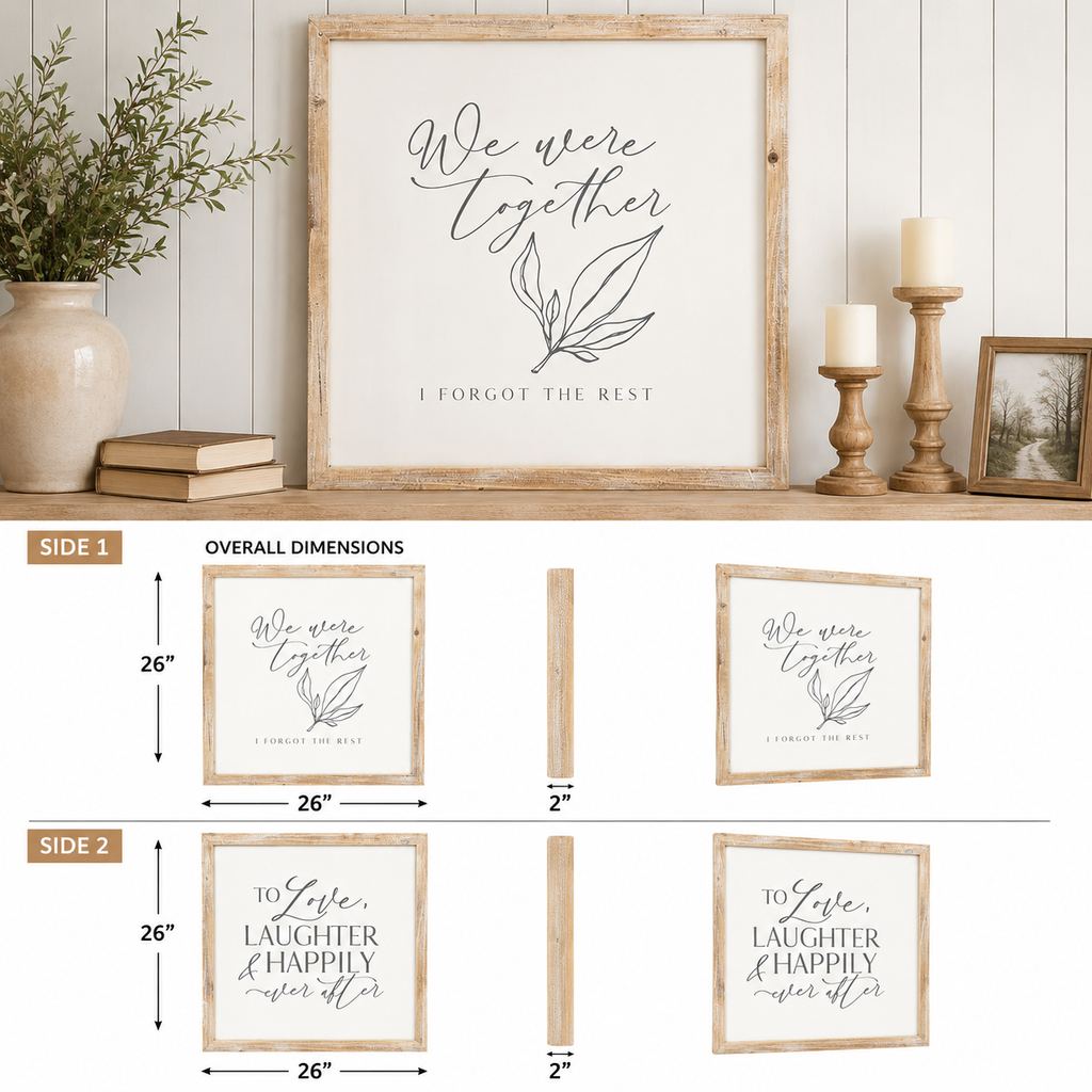 26" Reversible Wood Framed Wall Art - Love Story | White and Grey