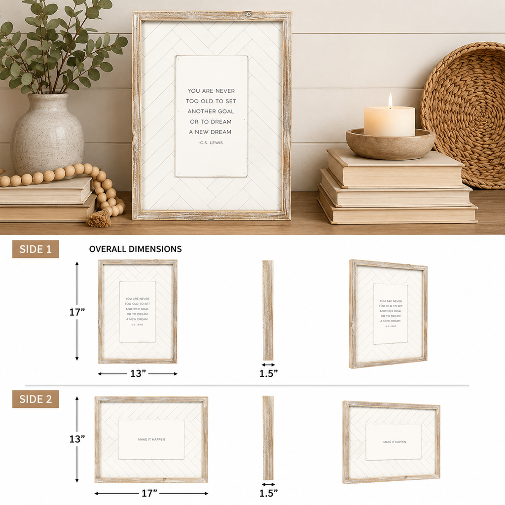 13" x 17" Reversible Wood Framed Wall Art - Dream and Happen | White and Black