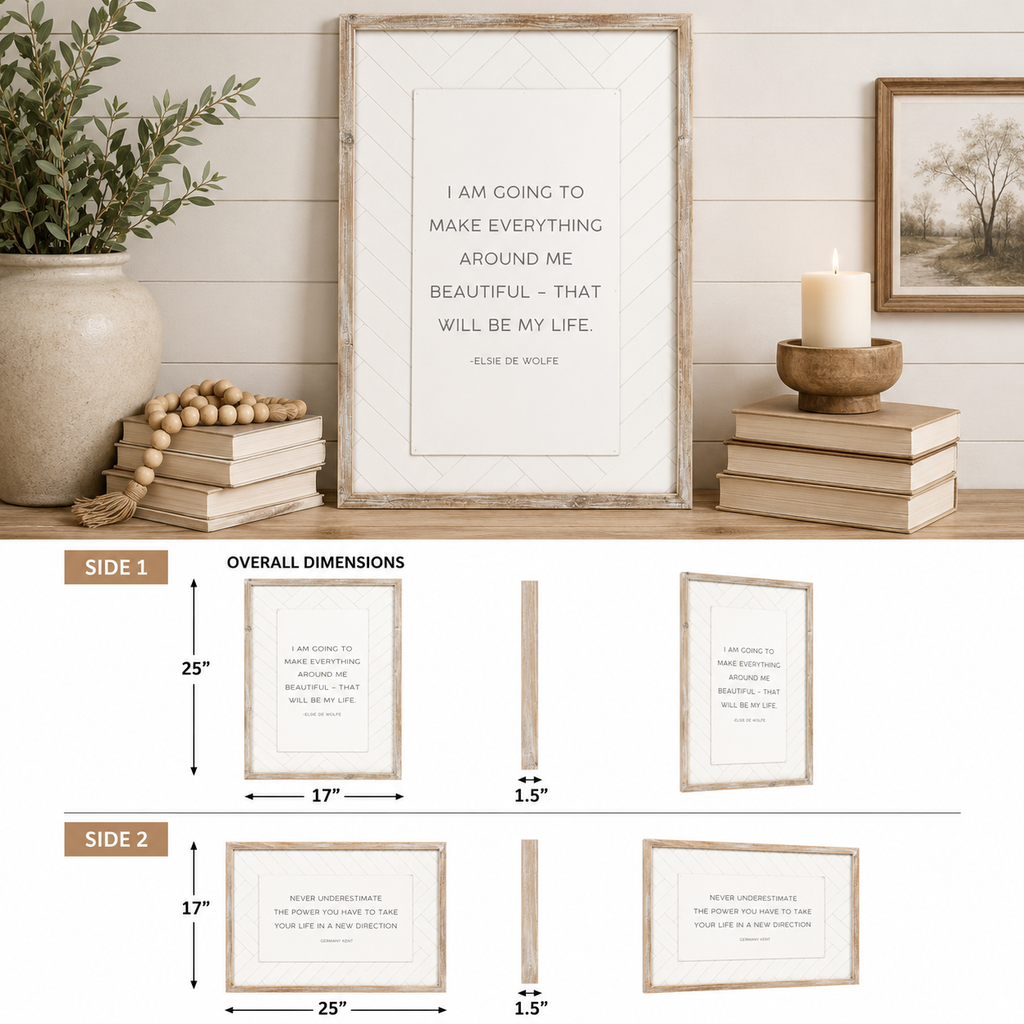17" x 25" Reversible Wood Framed Wall Art - Beautiful/Life | White and Black