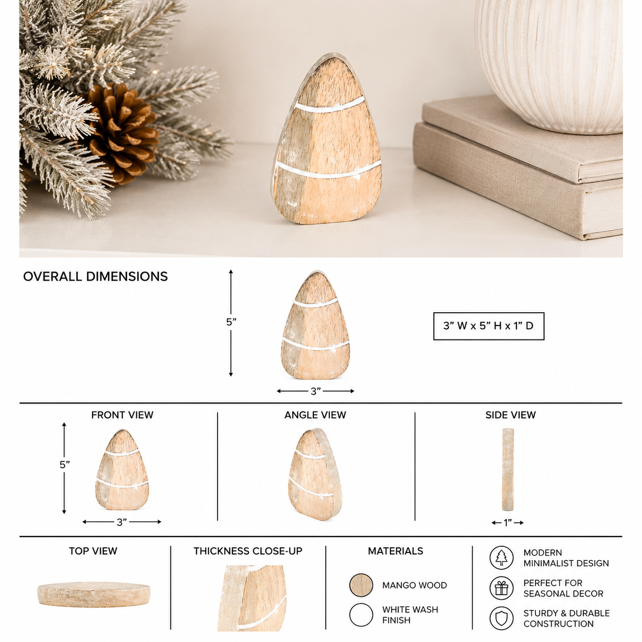 5" Mango Wood Cutout - Candy Corn