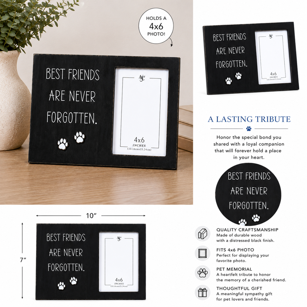 10" x 7" Wood Picture Frame - Best Friends Are Never Forgotten | Holds 4x6 Photo