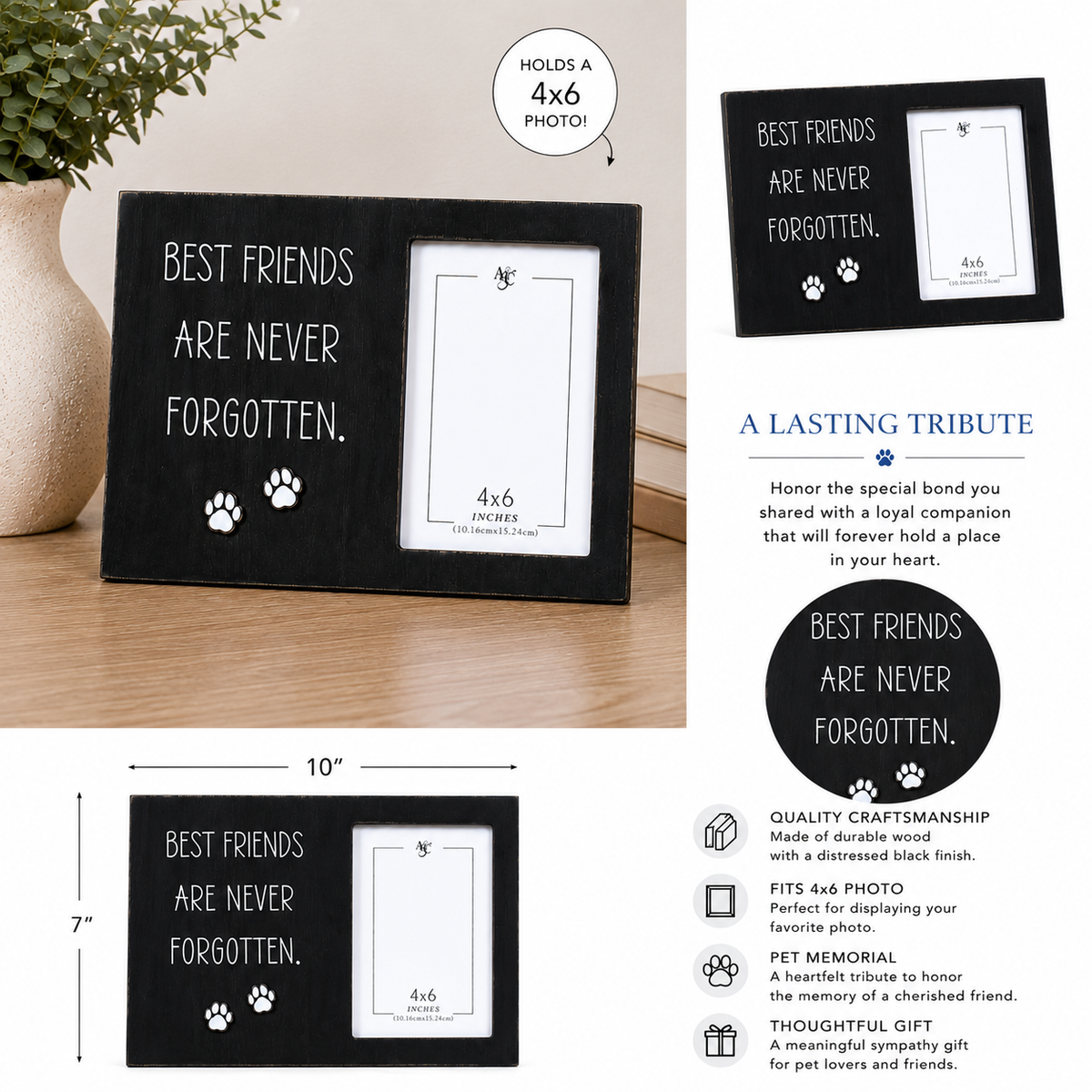 10" x 7" Wood Picture Frame - Best Friends Are Never Forgotten | Holds 4x6 Photo