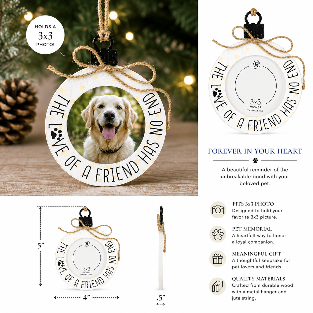 5" Wood Picture Frame Ornament - Friend | White and Black | Fur Babies Collection