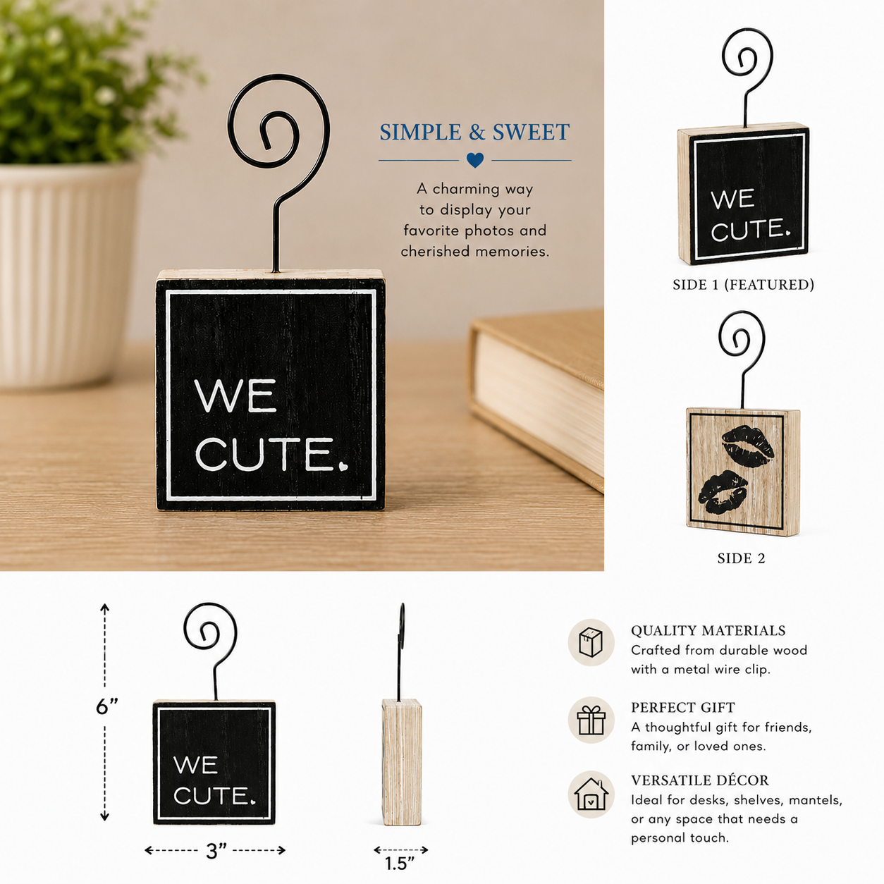 3" x 6" Wood Photo Block - We Cute