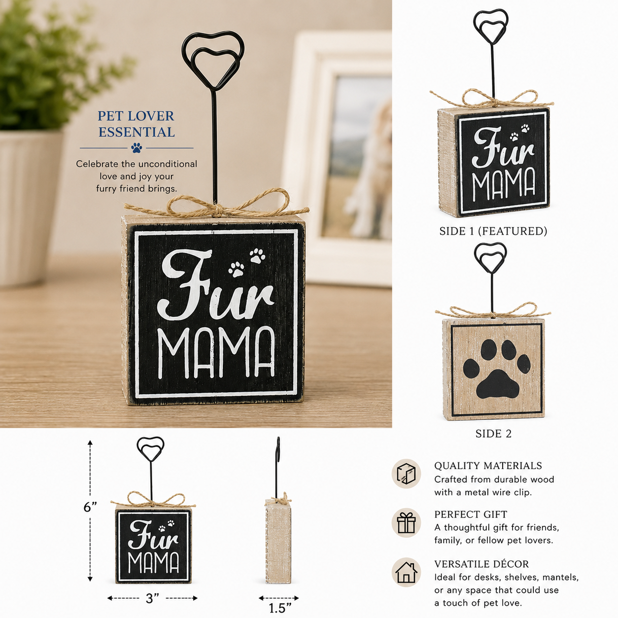 3" x 6" Wood Photo Block - Fur Mama | Fur Babies Collection