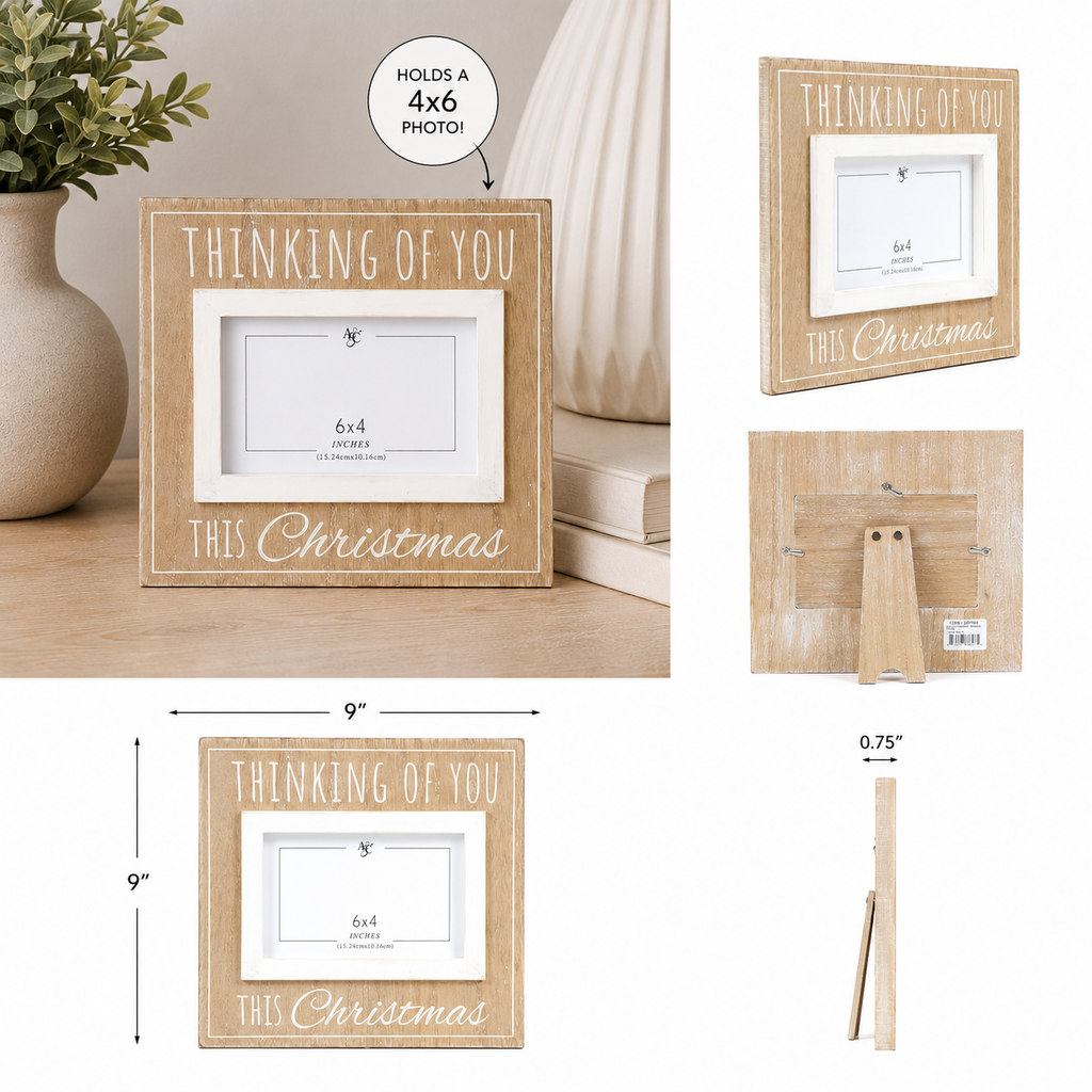 9" x 9" Wood Picture Frame - Thinking Of You This Christmas | Holds 4x6 Photo