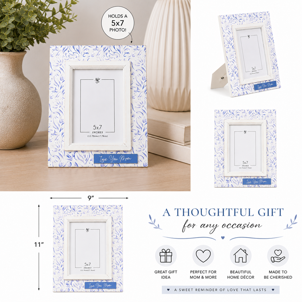 9" x 11" Wood Picture Frame - Love You Mom | Holds 5x7 Photo