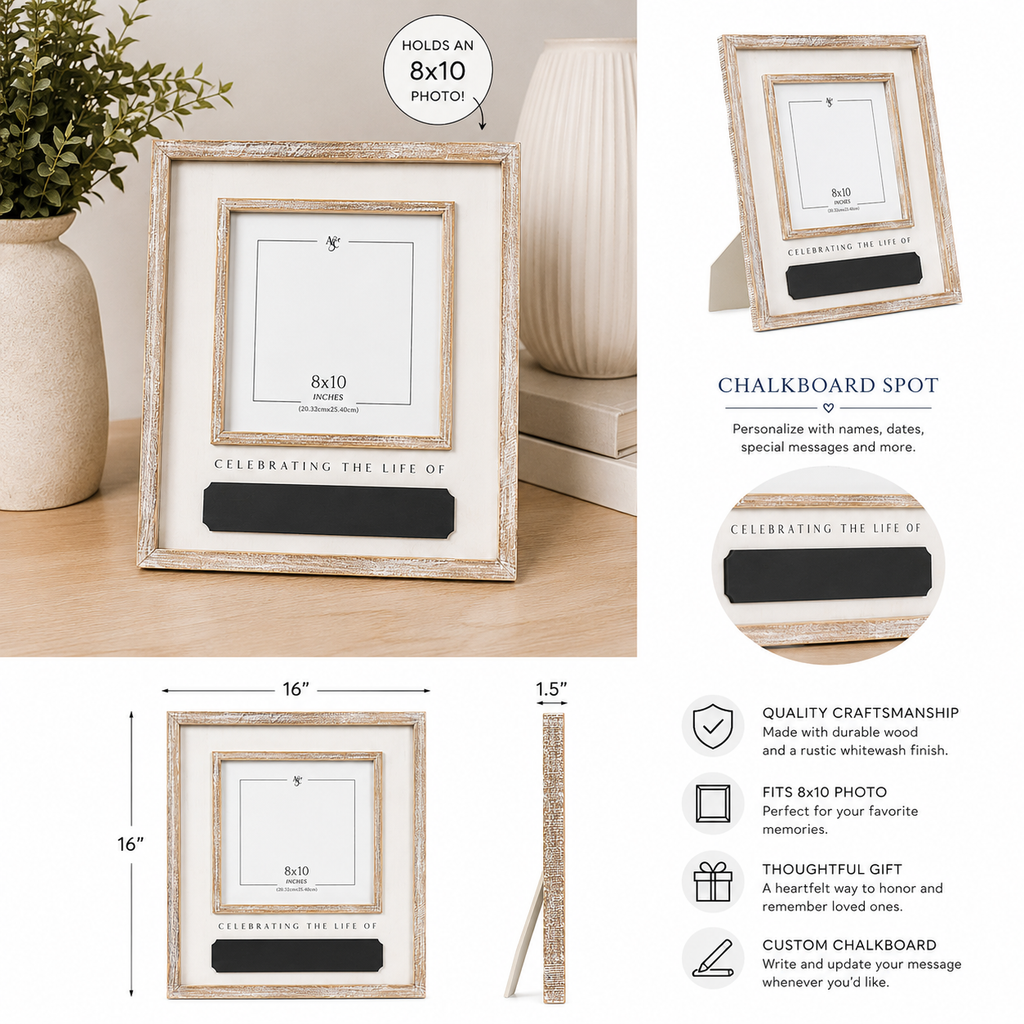 16" x 16" Wood Picture Frame - Celebrating the Life Of | Holds 10x8 Photo