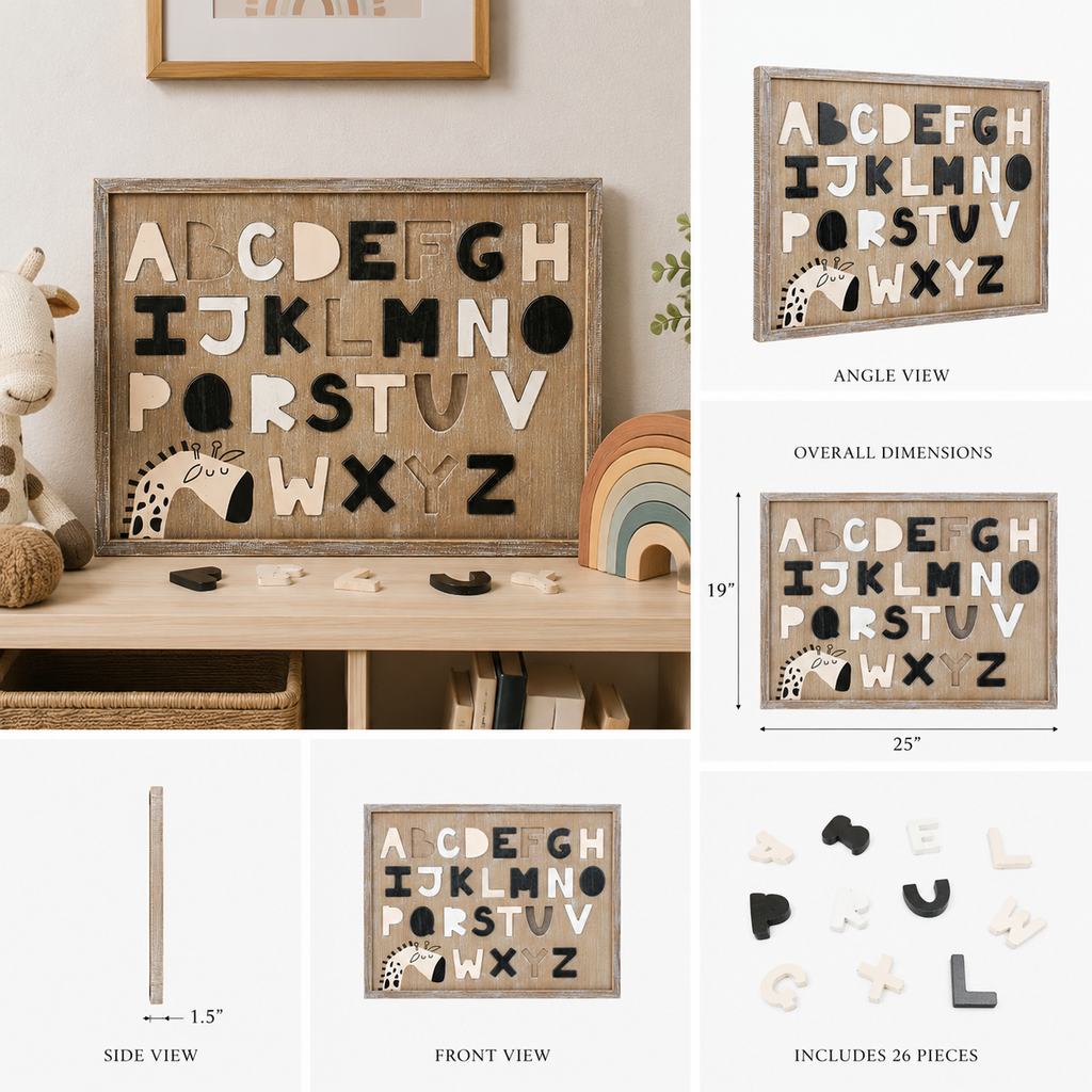 25" x 19" Wood Frame Alphabet Puzzle - Giraffe