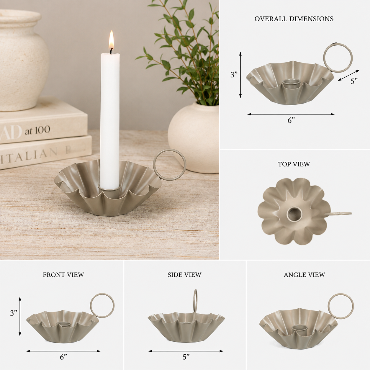 6" Iron Sampat Candle Holder - Tan
